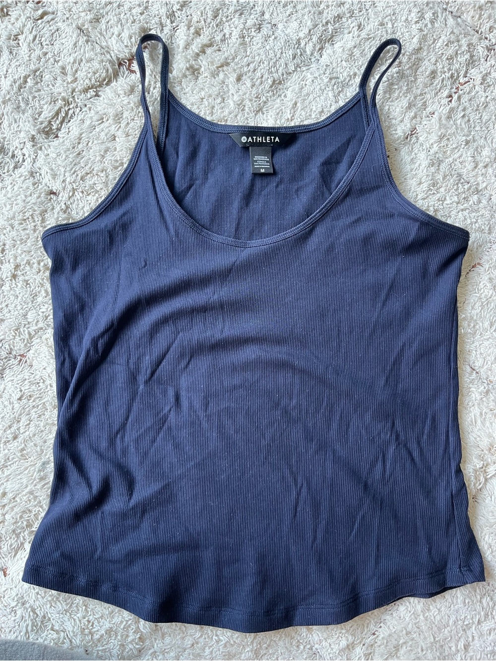 Athleta Navy Ribbed Scoop-Neck Tank Top, Size M